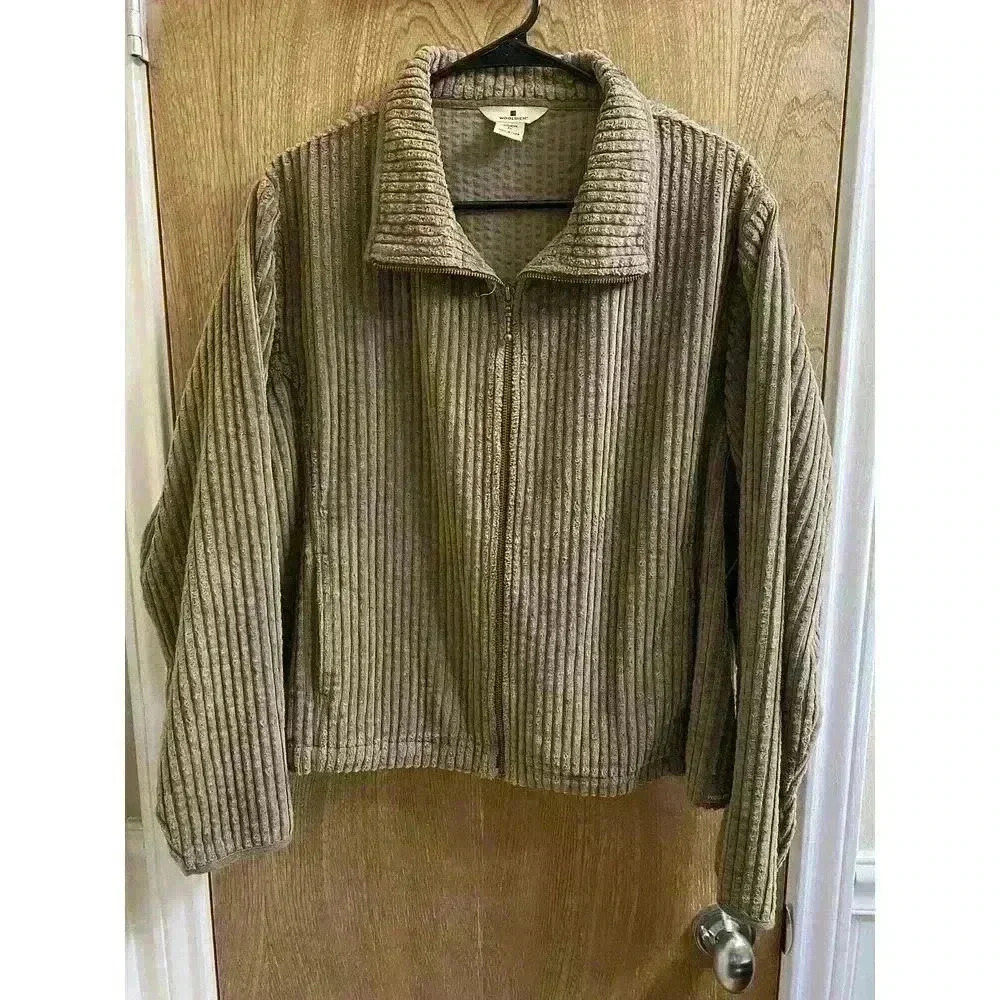 Woolrich Jacket Size XL Womens Brown Ribbed Zip Super Soft Cotton Collared